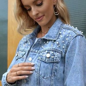 Pearl Embellished Denim Jacket